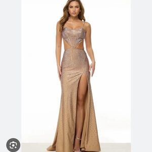 Sherri Hill Metallic Backless Dress